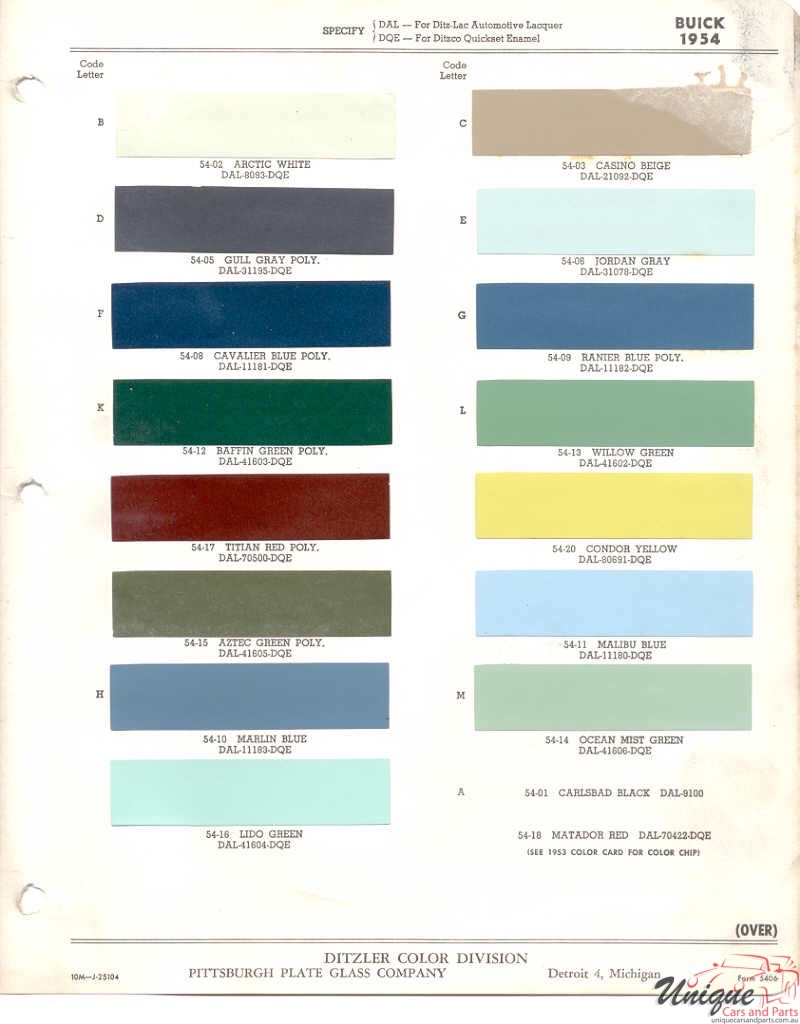 1954 Buick Paint Charts PPG 1